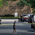 Police work the scene following a mass shooting at Annunciation Catholic School on August 27, 2025 in Minneapolis, Minnesota.
