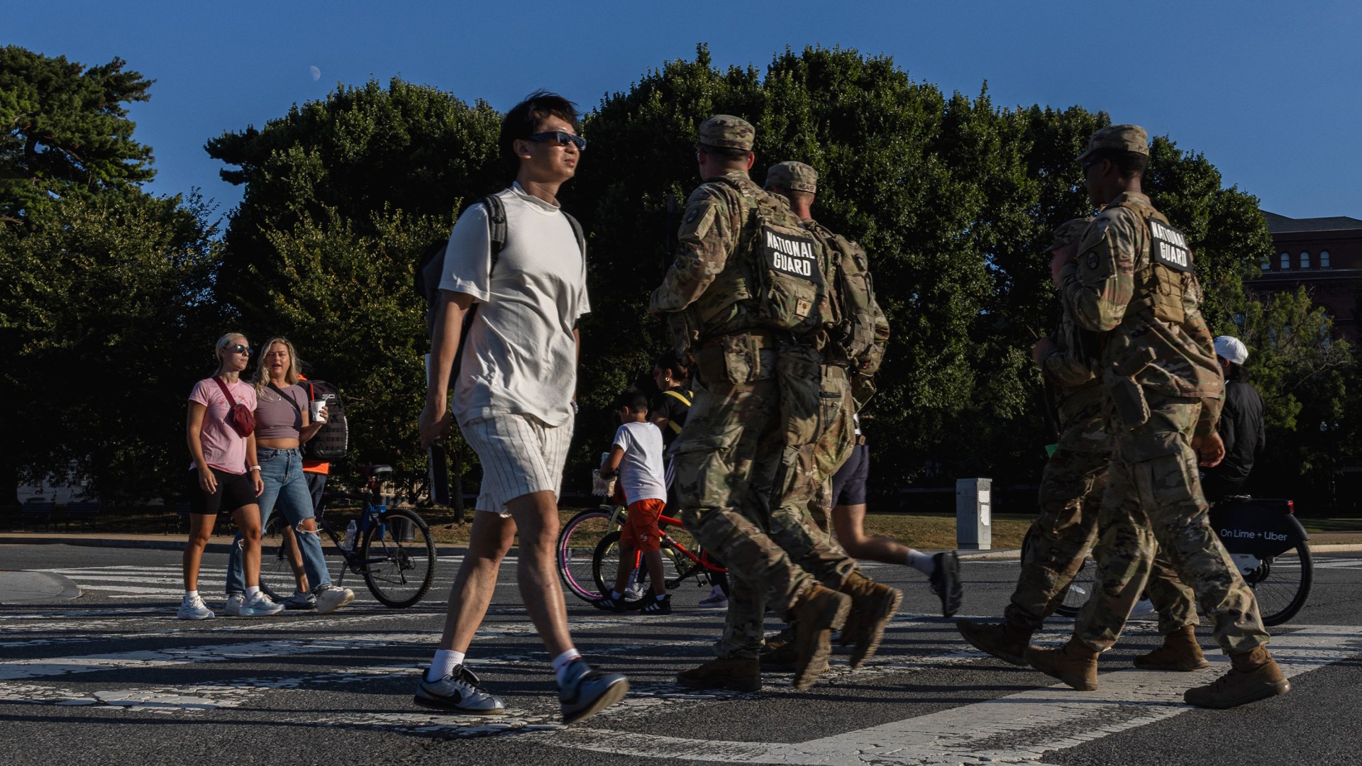 Members of the National Guard patrol the National Mall on September 1, 2025.