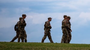 Members of the National Guard patrol the National Mall on September 04, 2025.