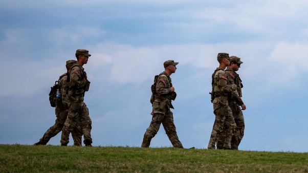 Members of the National Guard patrol the National Mall on September 04, 2025.