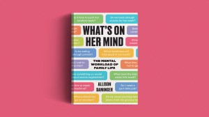 The book cover on a pink background.