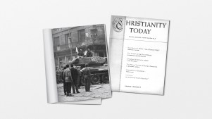 A 1957 Christianity Today magazine and a photo of a captured Soviet tank in Hungary.