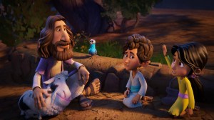 A still from The Chosen Adventures showing Jesus teaching two children.