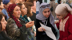 Christian (left) and Muslim (right) women praying and studying in Iraq.