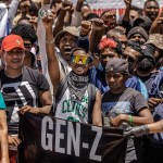 Protesters gather for a civil society rally outside City Hall in Antananarivo, Madagascar on October 13, 2025.