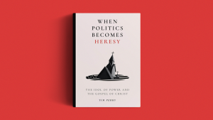 The book cover on a red background.