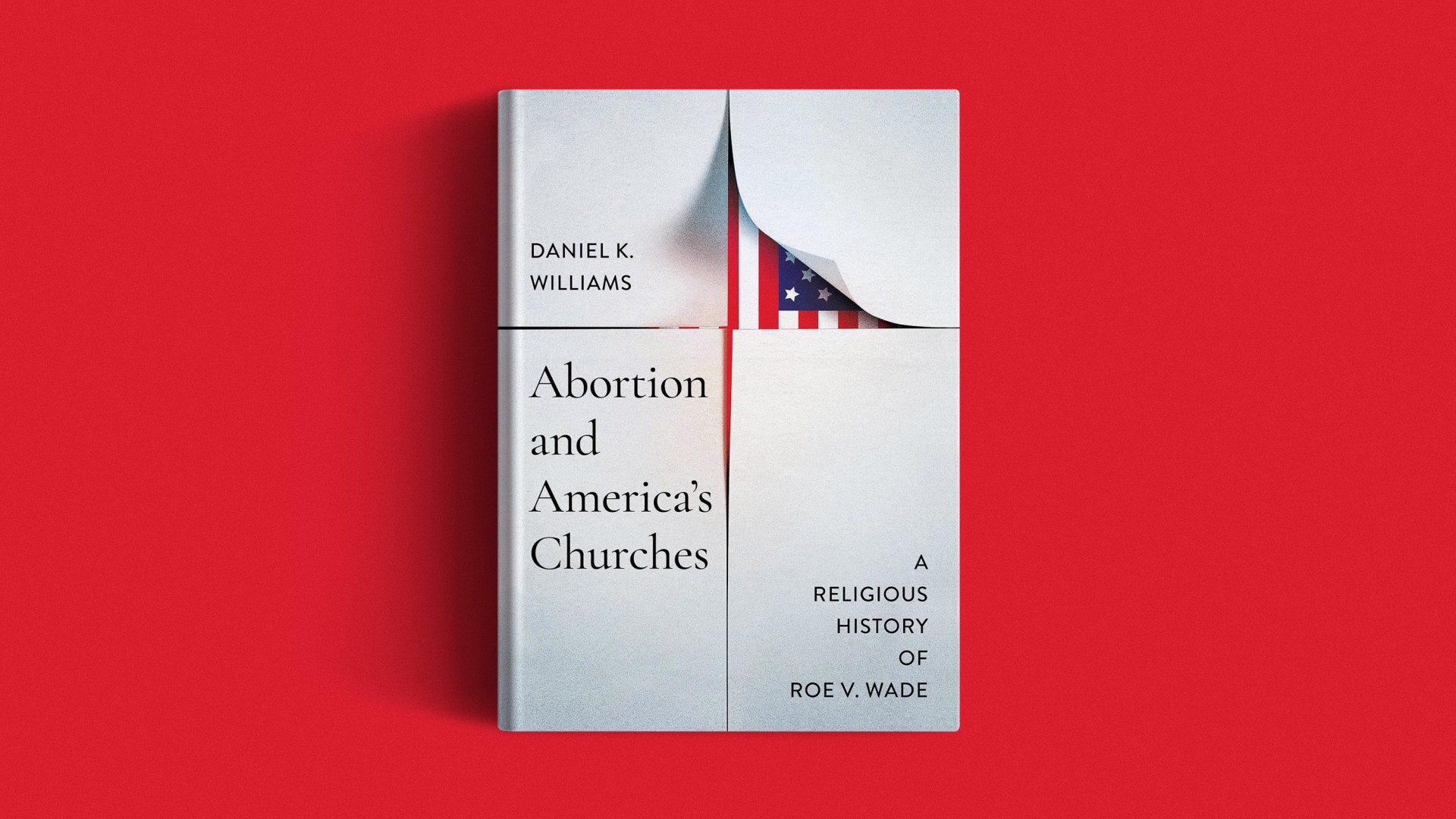 The book cover on a red background.