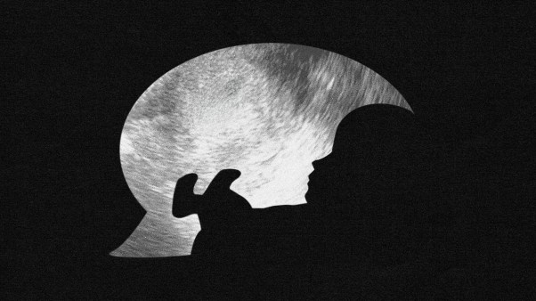 A speech bubble with an embryo shape.