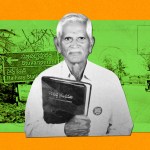 Pastor Issak and a picture of Stuartpuram.