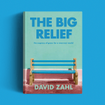 The book cover on a blue background.