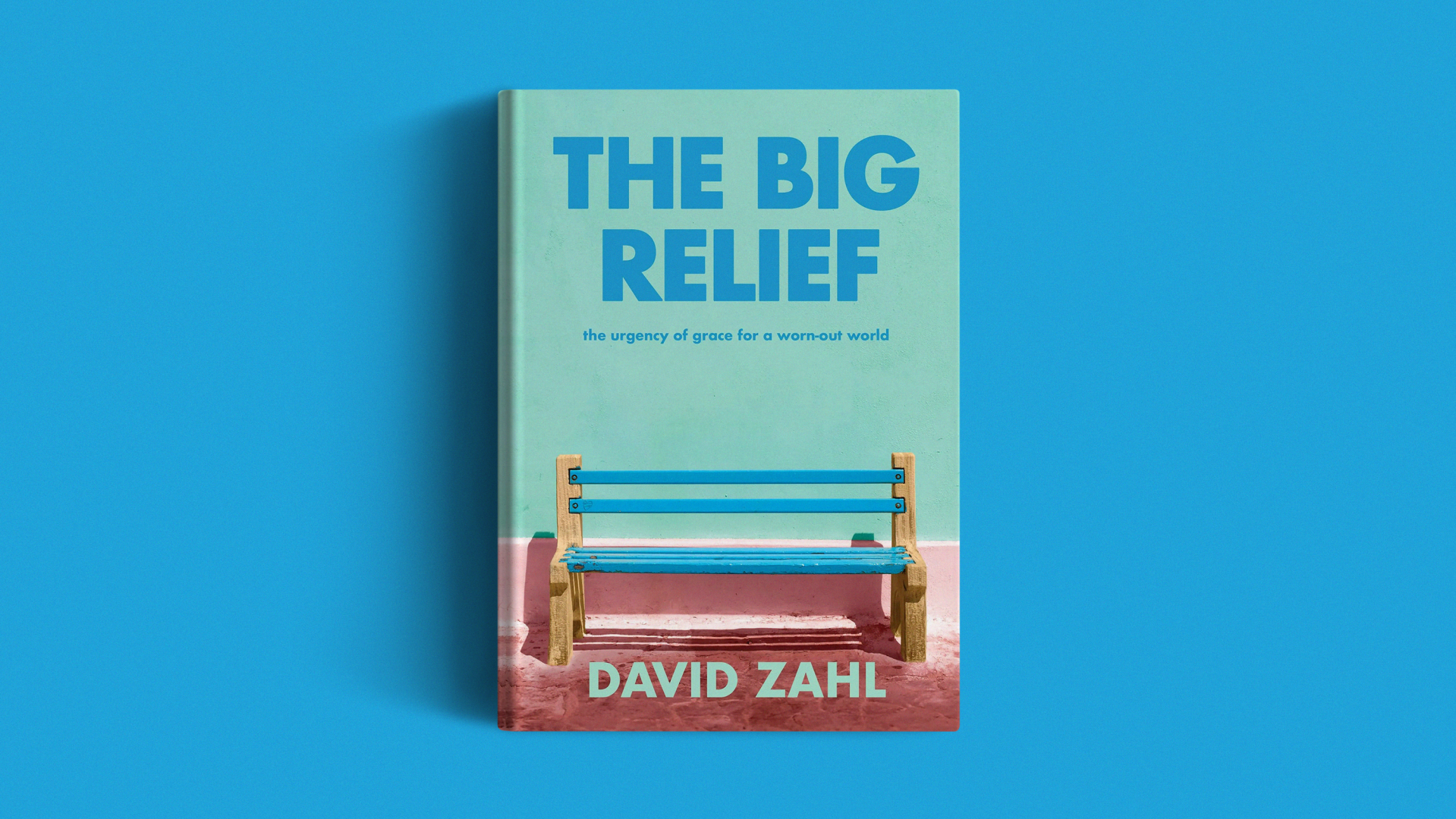 The book cover on a blue background.