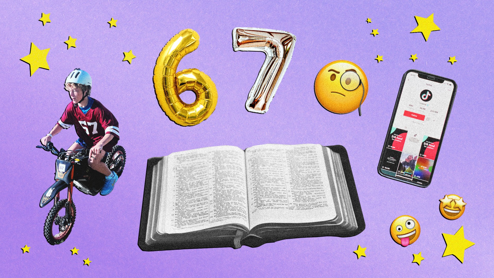 The numbers 6 and 7 with a Bible.