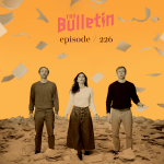 Three adults looking up, overwhelmed at many documents falling from the sky.