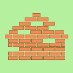 A school building with bricks missing.