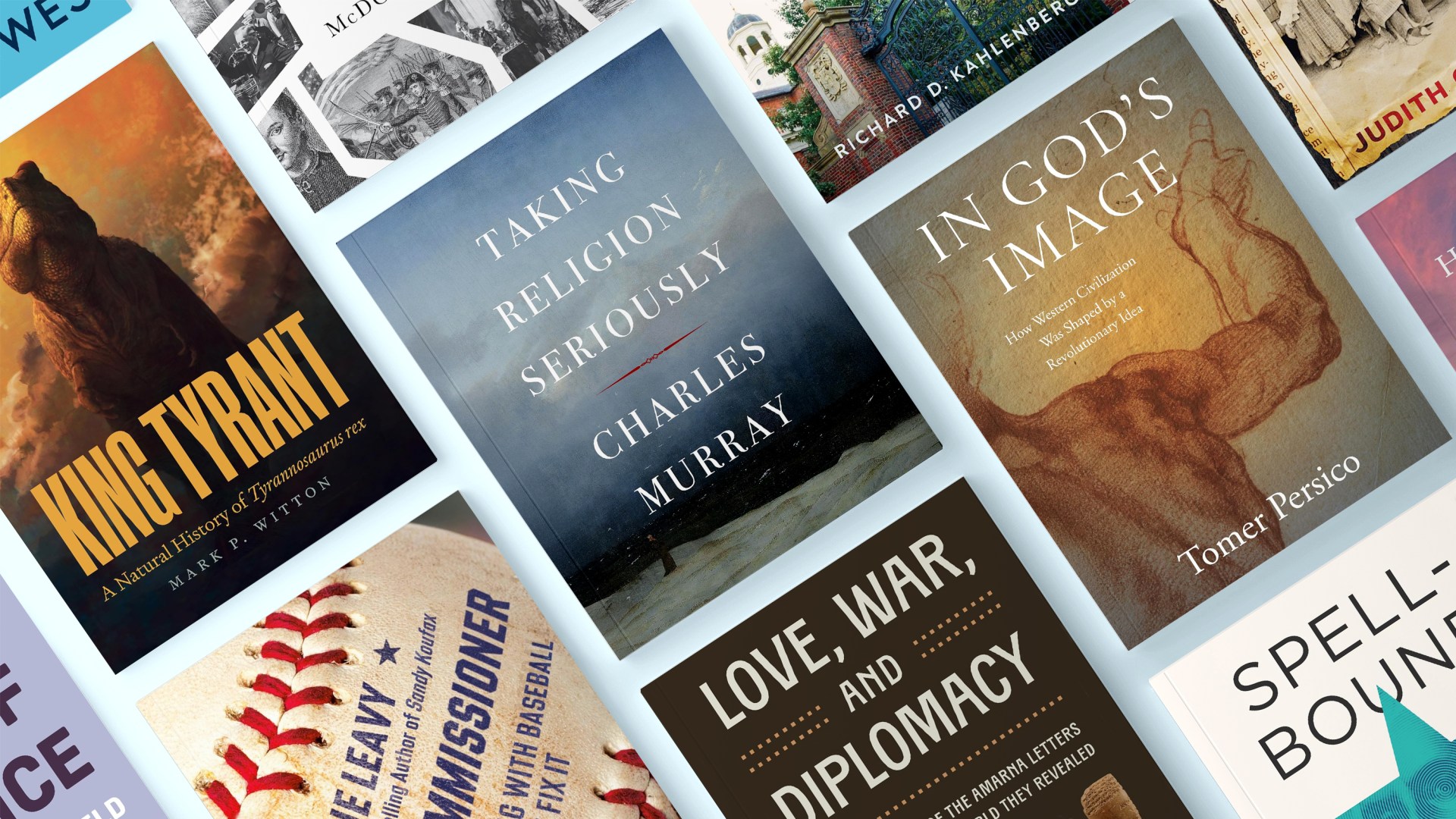 A layout of several books.