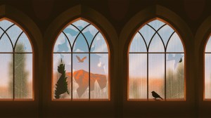 An illustration showing a shattered window with a bird flying free in the distance.”