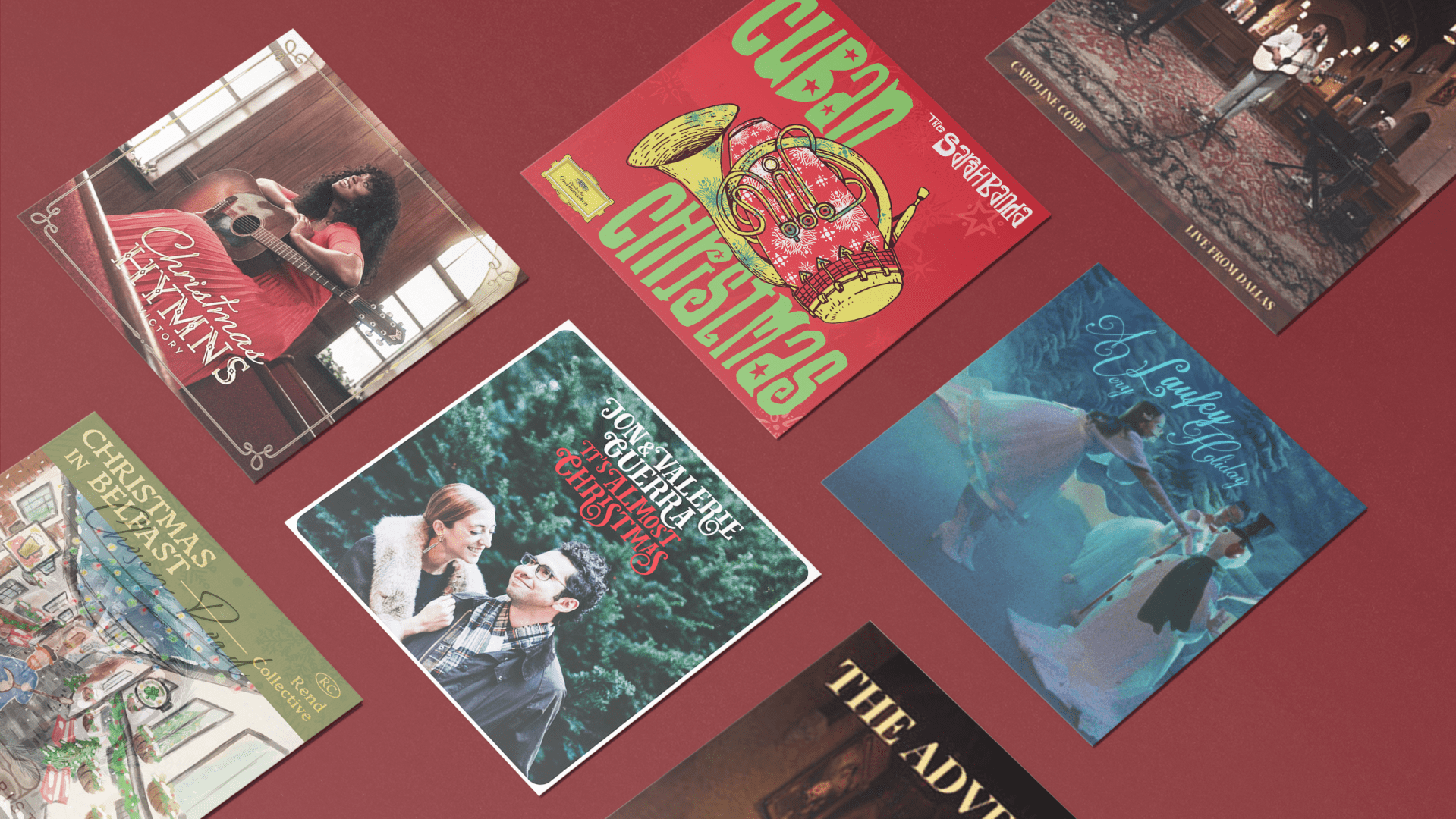 Several Christmas album covers.