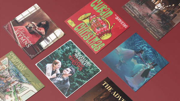 Several Christmas album covers.