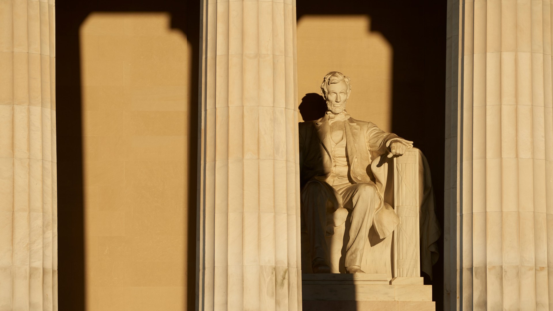 The statue of Abraham Lincoln in the Lincoln Memorial.