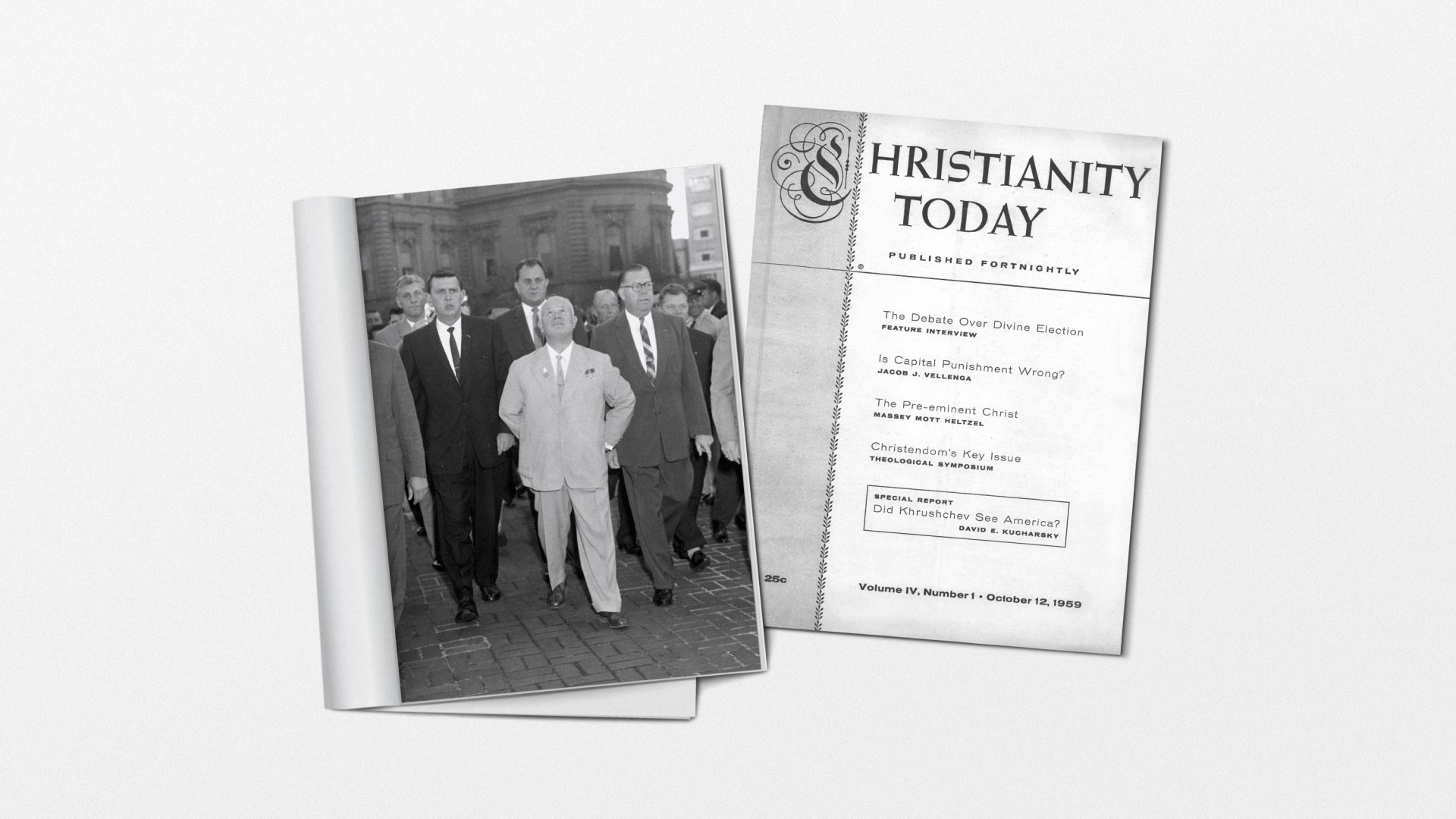 A CT magazine cover from 1959 and a photo of Khrushchev.