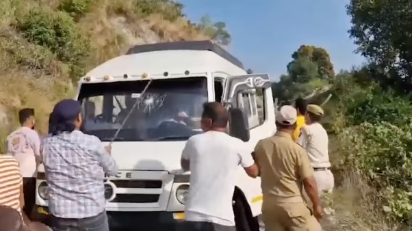 A screenshot from video footage of the bus attack.