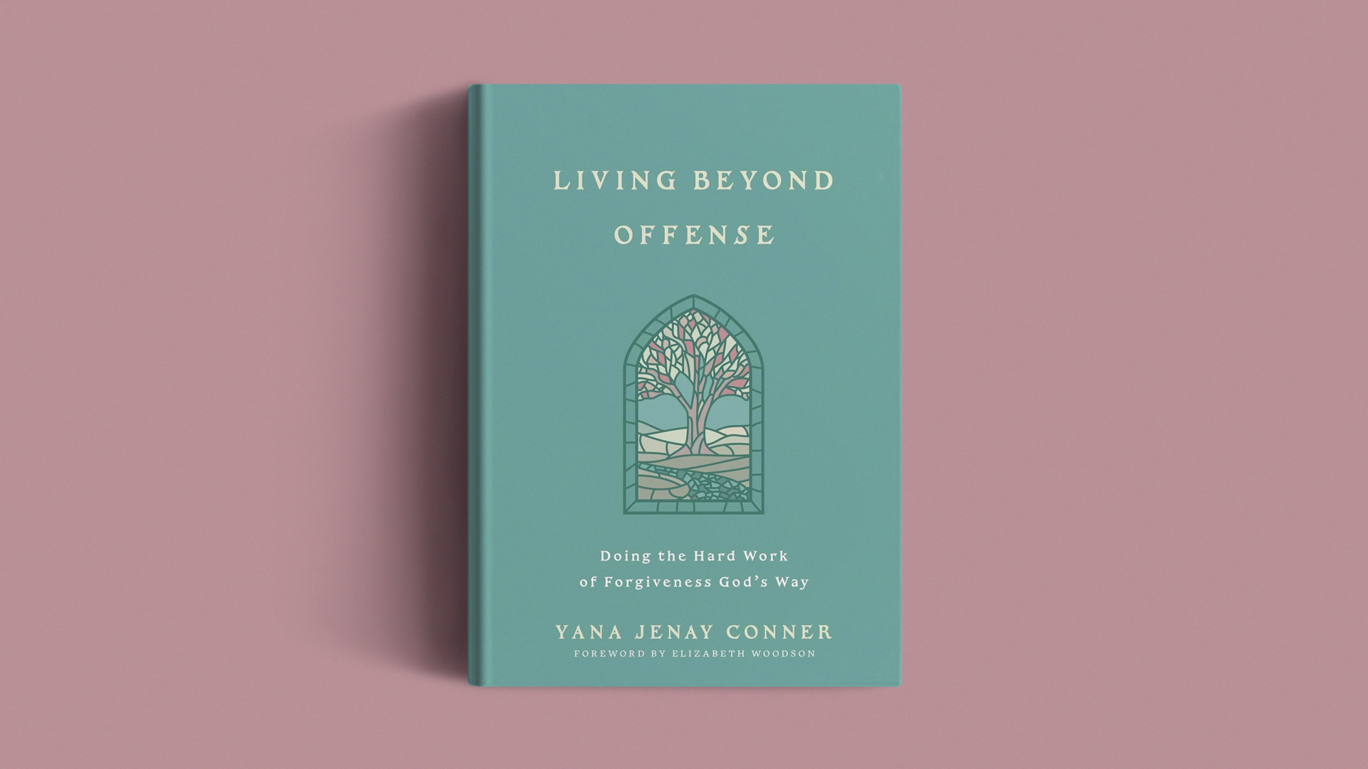 The book cover on a pink background.