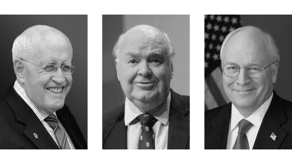 Left to right: Bill Murchison, John Lennox, and Dick Cheney.