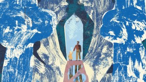 An illustration of a father and daughter holding hands.