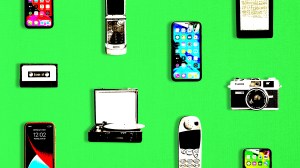 Several smart phones and analog devices.