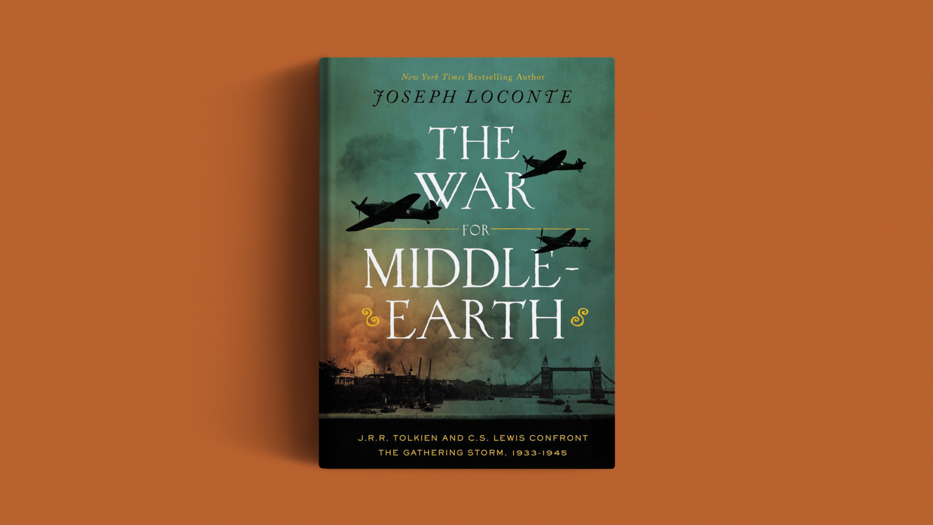 The book cover on an orange background.