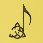 A music note and a smudged symbol of the Holy Trinity.