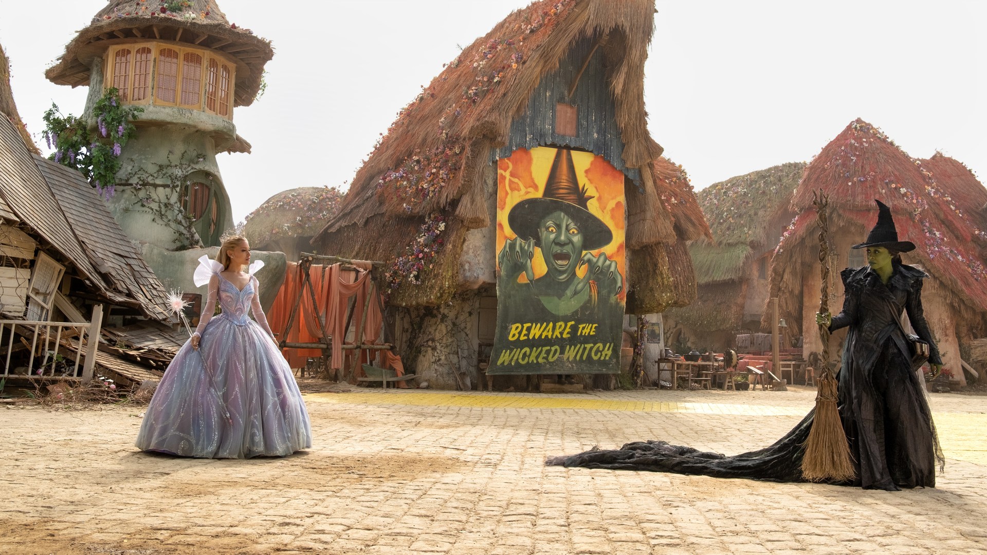 Ariana Grande as Glinda and Cynthia Erivo as Elphaba in Wicked For Good.