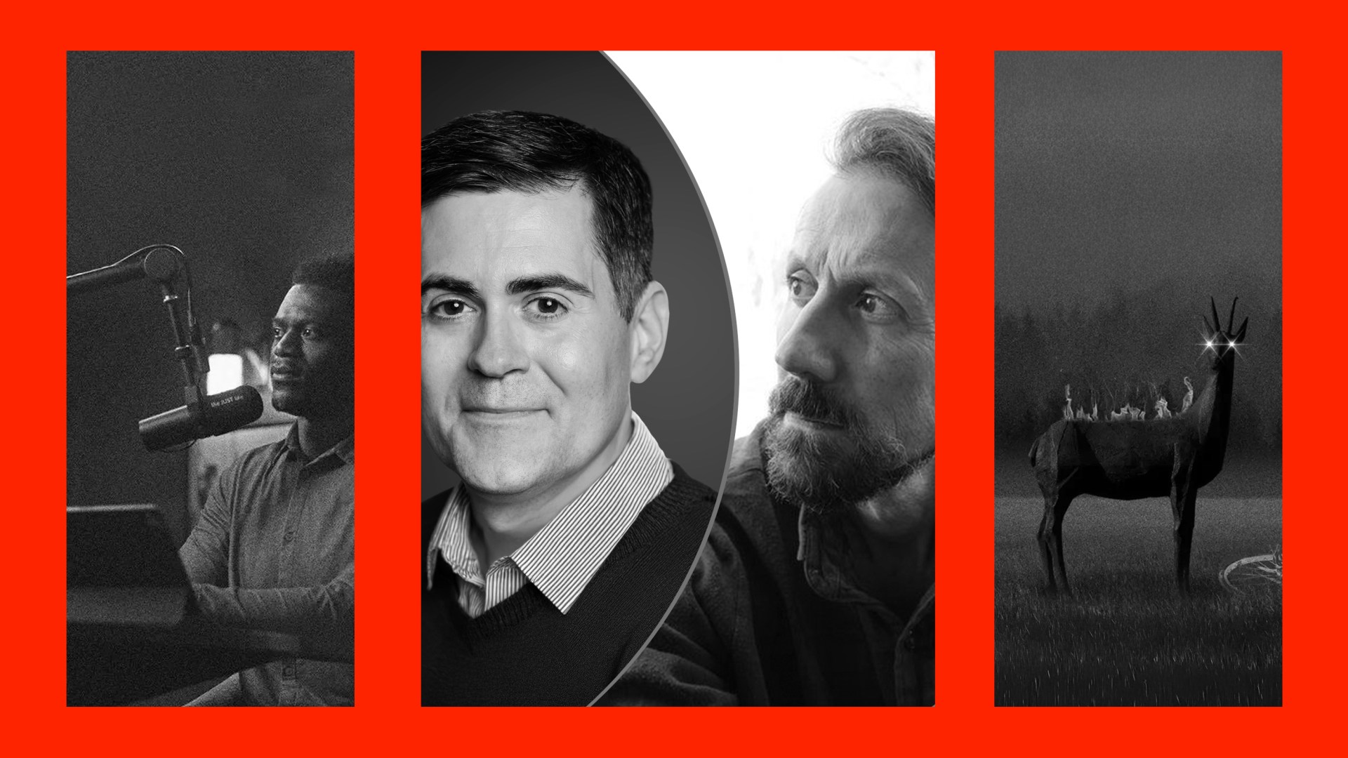 Images from three podcast episodes in the list.