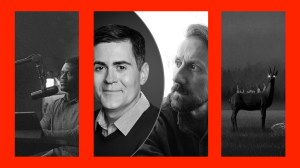 Images from three podcast episodes in the list.