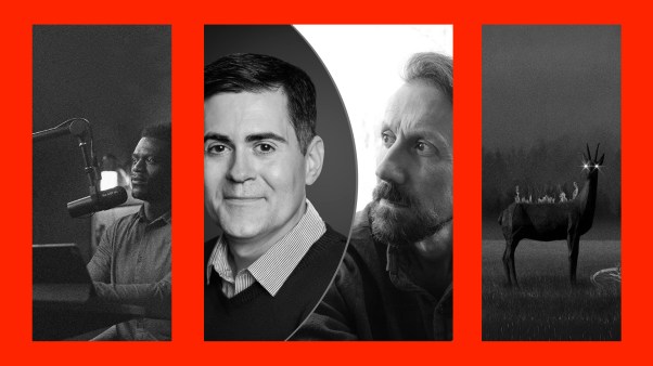 Images from three podcast episodes in the list.