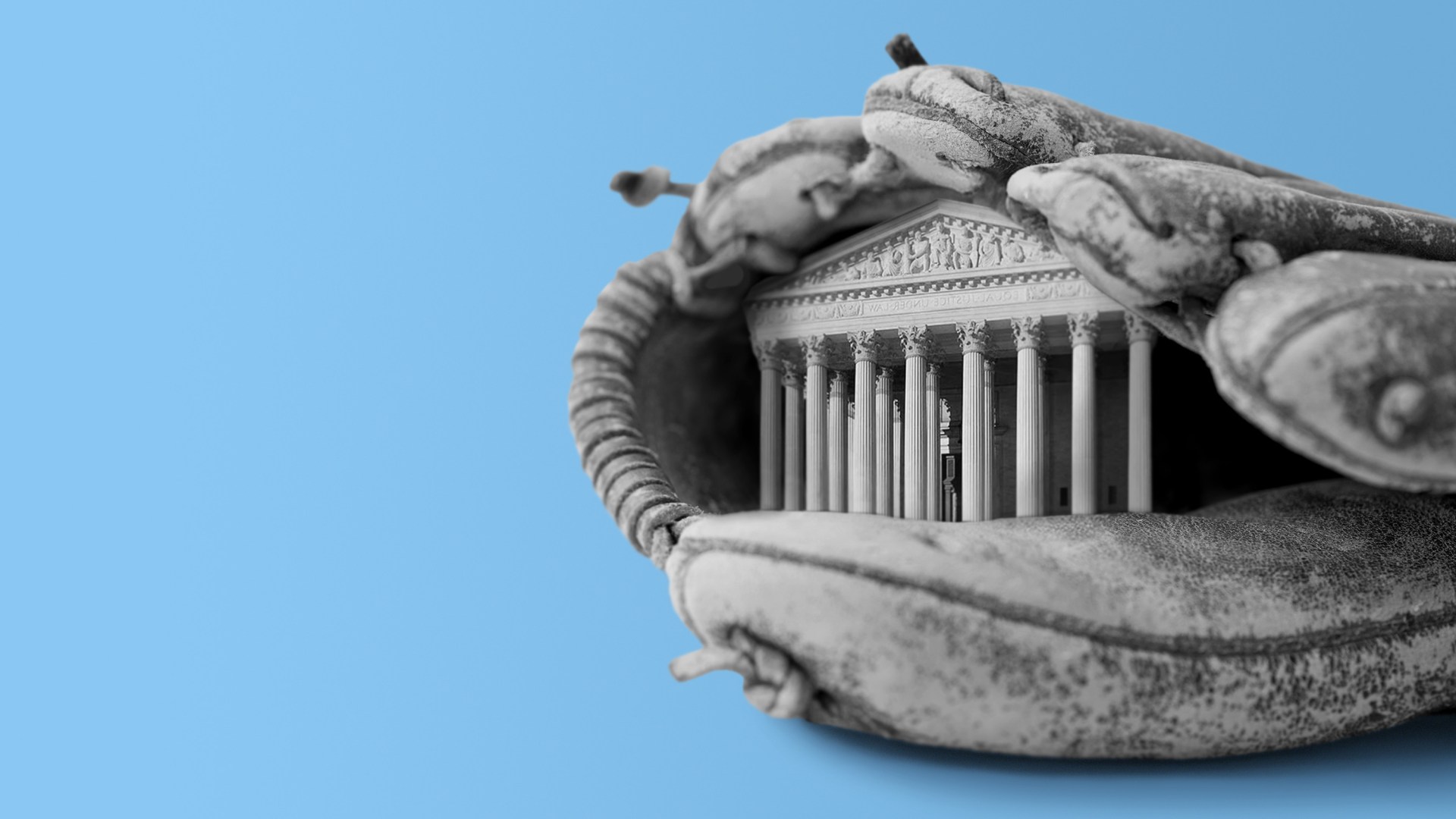 A baseball hit and government building.