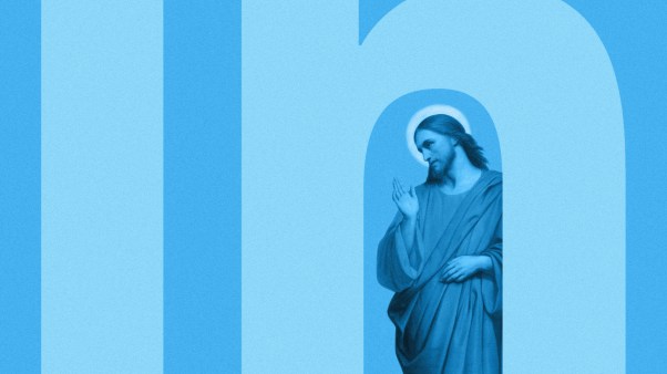Jesus and the LinkedIn logo.