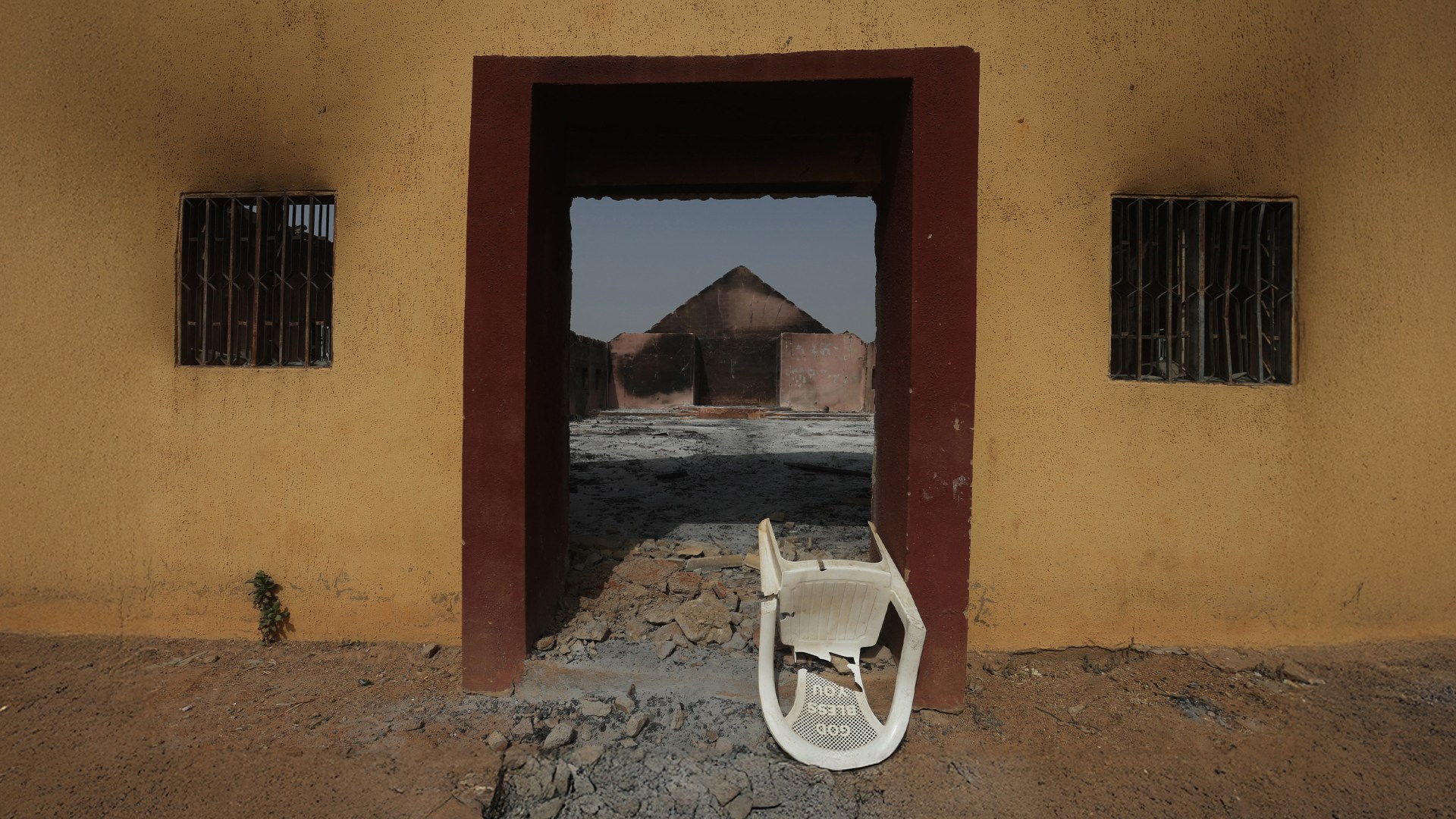 A burned church building in Mangu, Nigeria on February 2, 2024, following weeks of violence and unrest in the Plateau State.