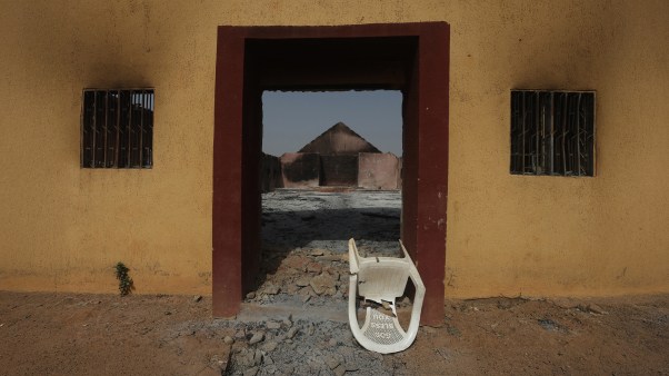 A burned church building in Mangu, Nigeria on February 2, 2024, following weeks of violence and unrest in the Plateau State.