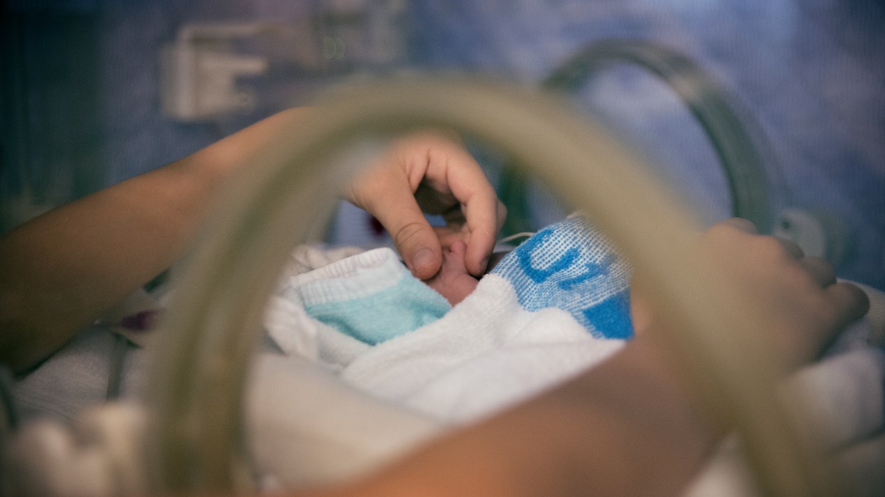 A newborn baby in the NICU