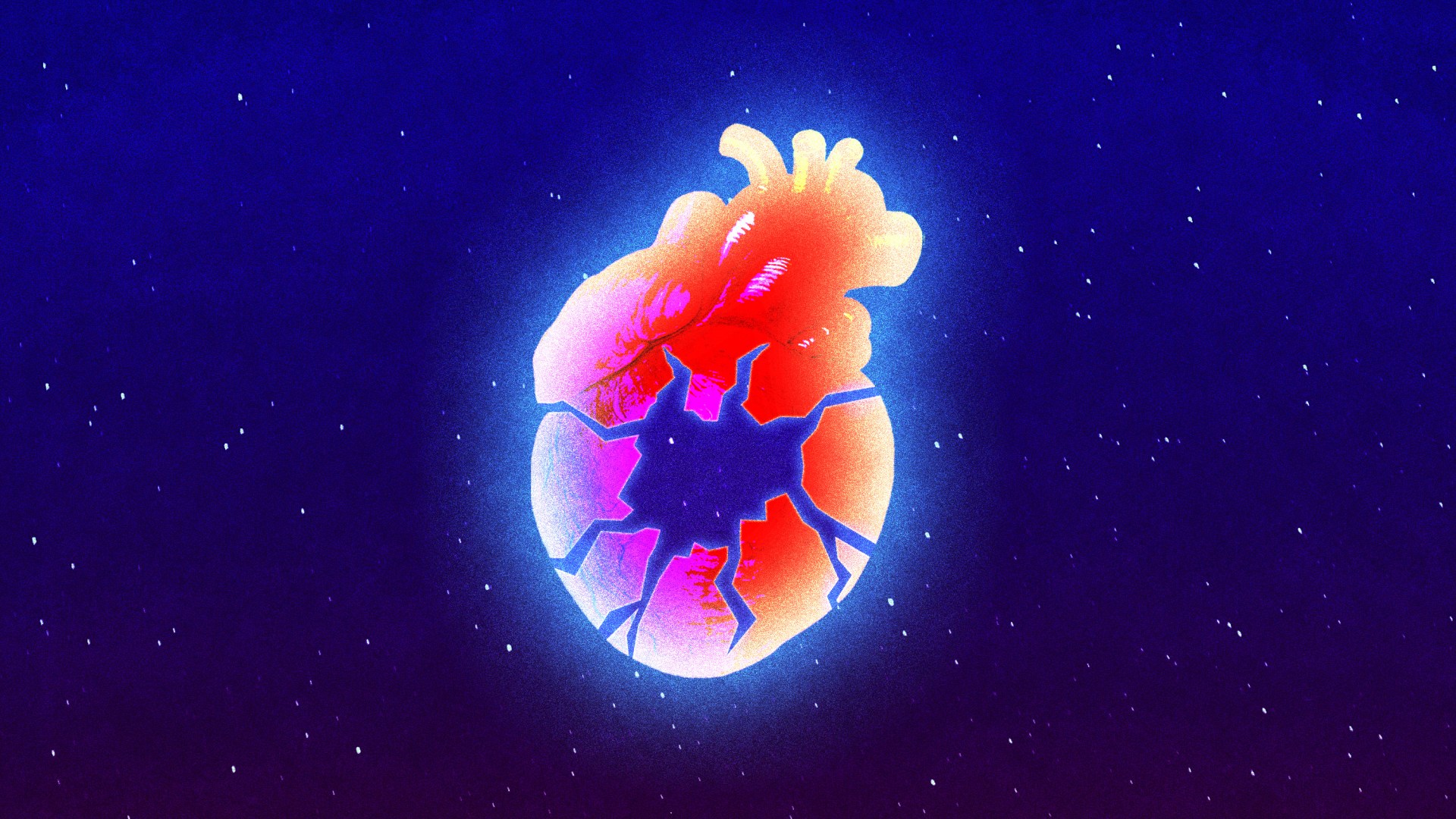 A heart with lots of cracks in it.