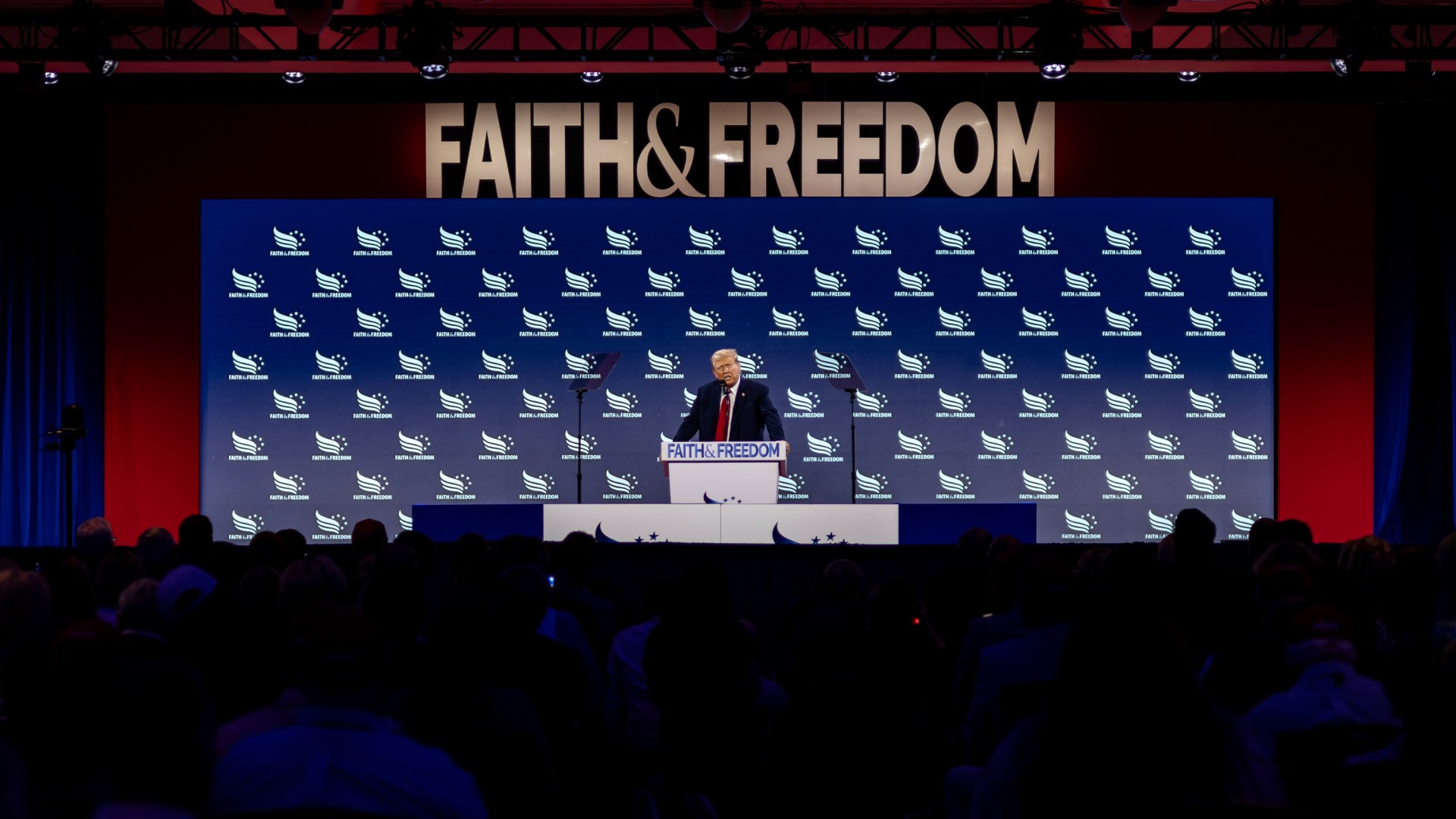 Donald Trump speaks at the Faith & Freedom Coalition's Road to Majority Policy Conference in Washington, DC on June 22, 2024.