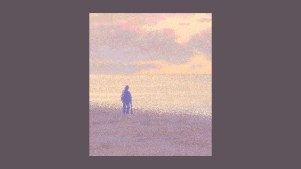 A dotted illustration of a person standing alone in a field, looking toward the horizon.