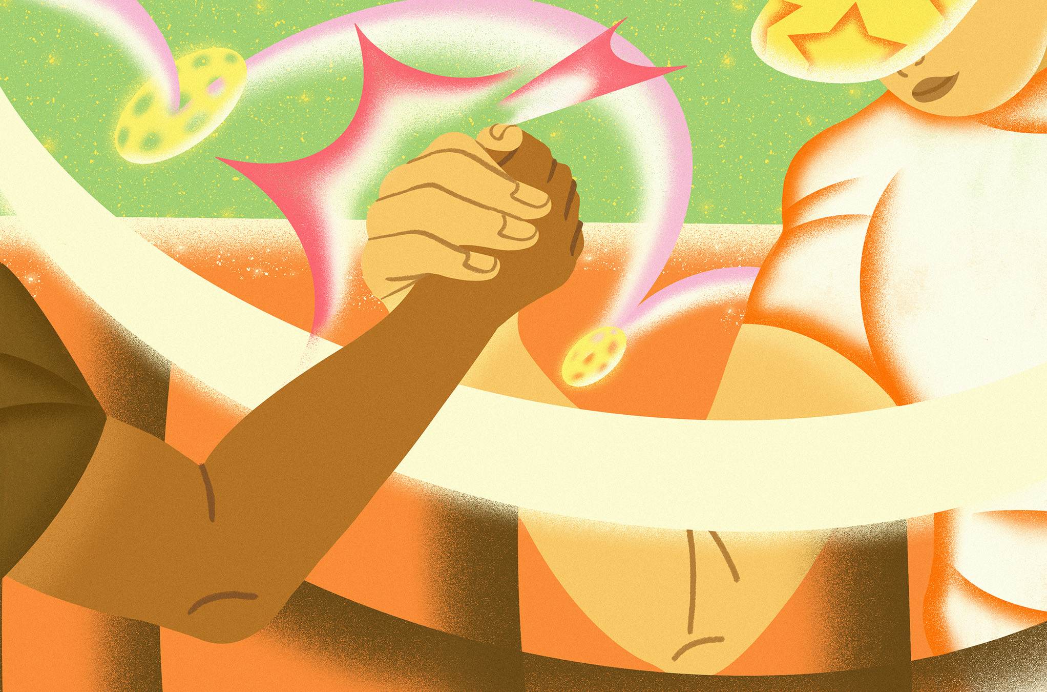 Two players greeting each other.