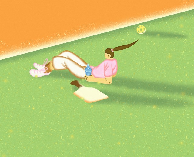An illustration of a pickleball player resting.
