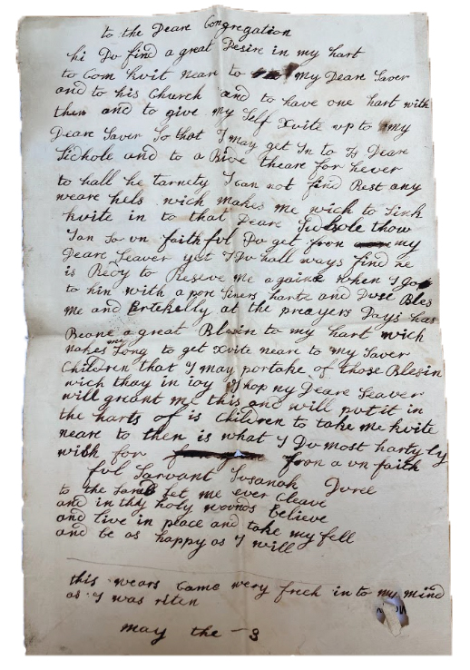 A photo of a handwritten testimony page.
