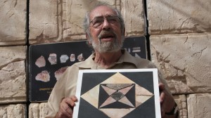 Dr. Gabriel Barkay showing a restored floor tile in east Jerusalem on September 6, 2016.