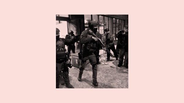 Federal law enforcement confronts protestors in Minnesota.