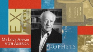 A collage of Norman Podhoretz and several of his books.