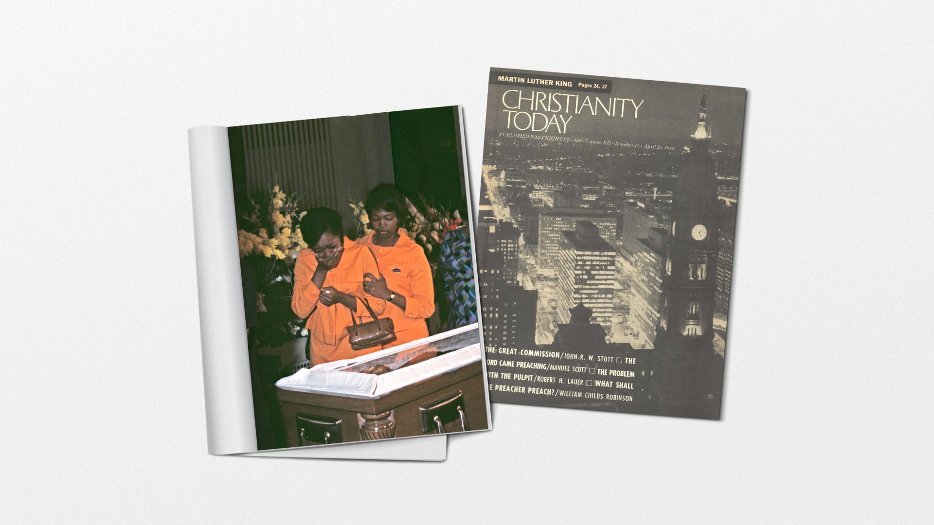 An image of MLK's funeral and an old CT magazine cover.